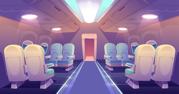 Business class in plane private jet empty interior