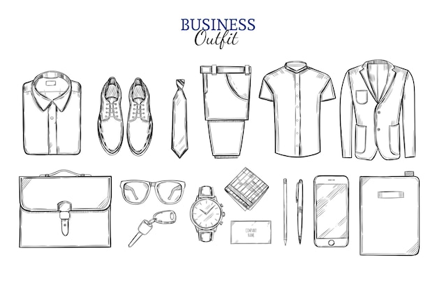 Бесплатное векторное изображение Набор эскизов деловой одежды