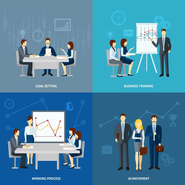 Business coaching 4 flat icons square