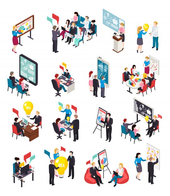business coaching isometric icons