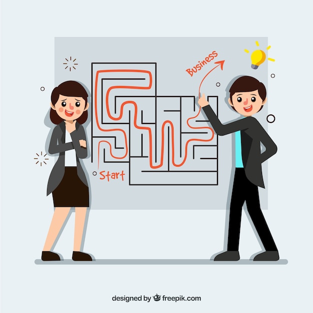 Free vector business concept with labyrinth and worker