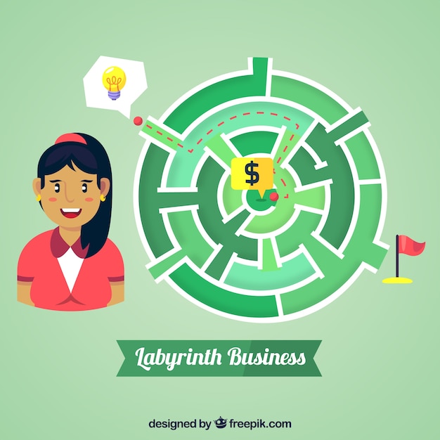 Business concept with labyrinth and worker
