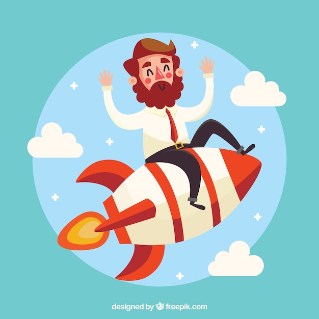 Free vector business concept with man on rocket