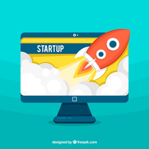 Free vector business concept with rocket leaving screen