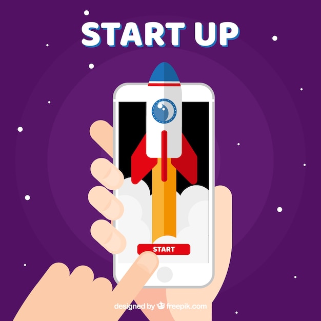 Business concept with rocket and smartphone