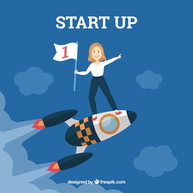 Free vector business concept with woman on rocket