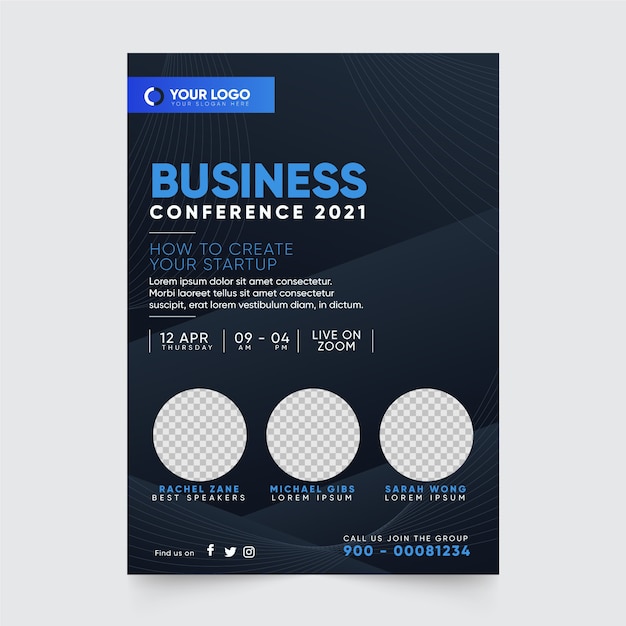 Бесплатное векторное изображение Шаблон для печати флаера бизнес-конференции 2021