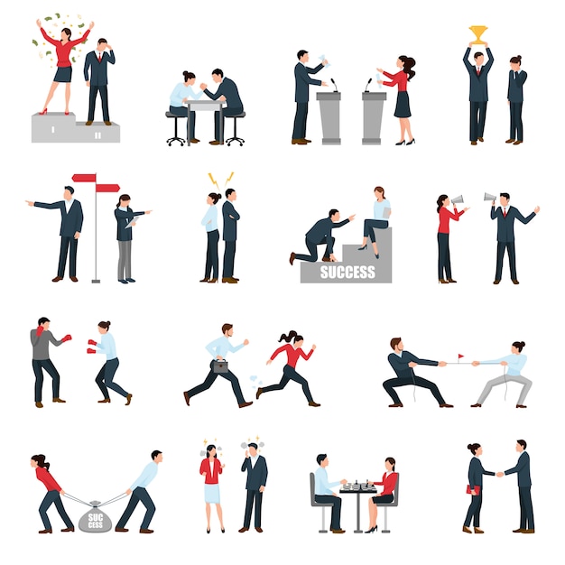 Business Confrontation People Flat Icons Set