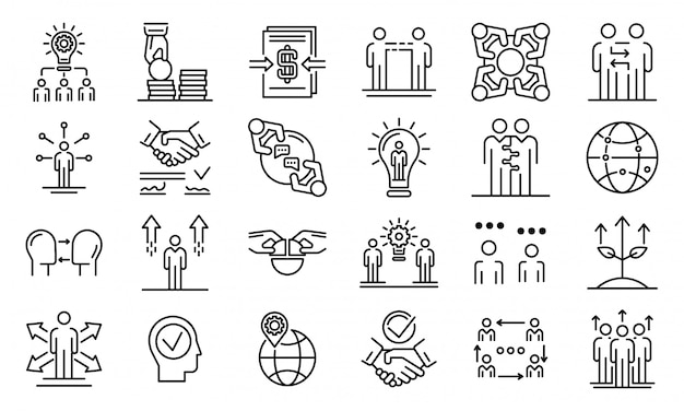Business cooperationicons set, outline style