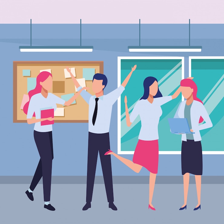 Free Vector business coworkers with office supplies