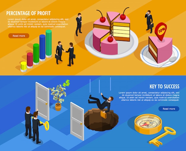 Развитие бизнеса Изометрические горизонтальные баннеры
