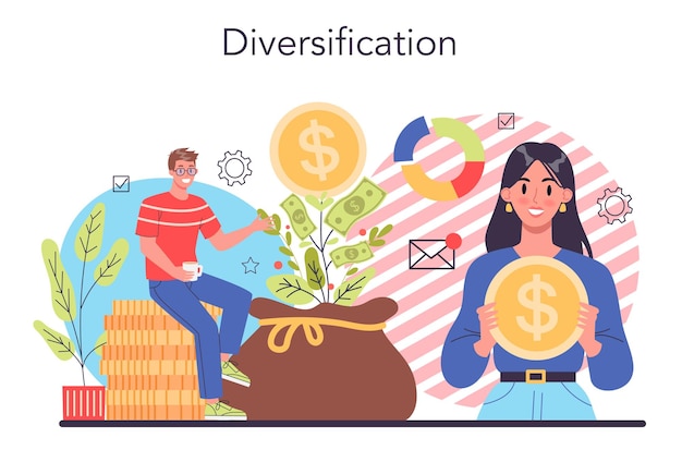 Business diversification concept Risk management strategy process of capital allocation Finance balance and investment risk reduction Isolated flat vector illustration