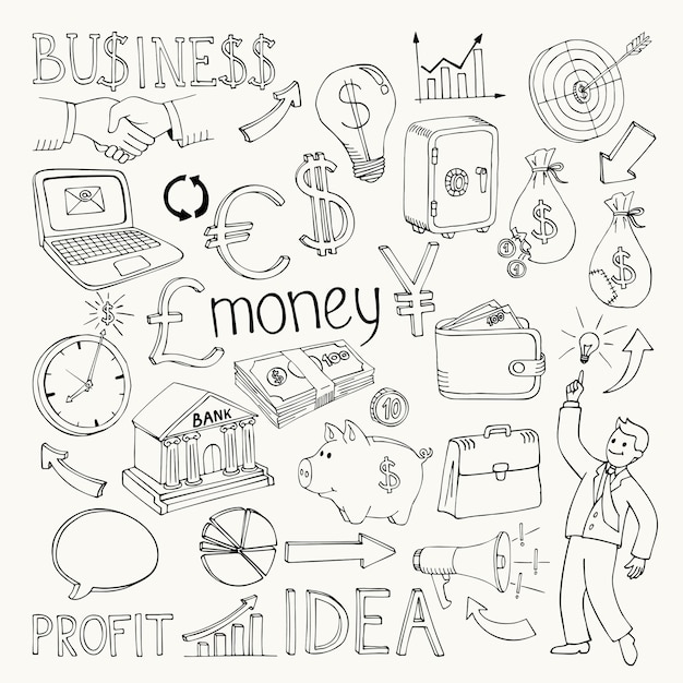 Business doodles, hand doodle vector illustration on white