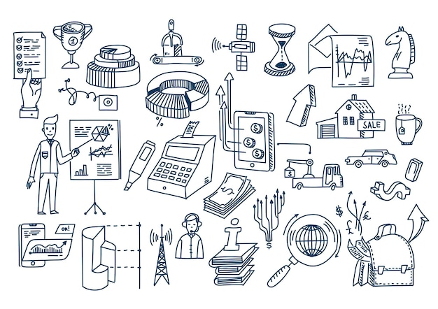 Business doodles hand drawn vector elements and symbols.