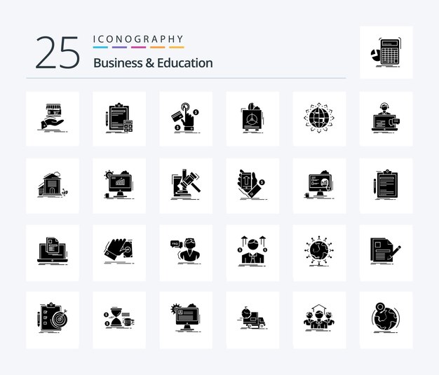 Free vector business and education 25 solid glyph icon pack including product insurance finance web pay