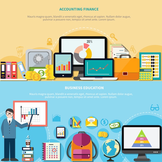 Free vector business education and accounting finance banners