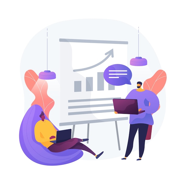 Free vector business financial report. entrepreneurs cartoon characters writing business plan, analyzing data and statistics. graphic, information, research. vector isolated concept metaphor illustration