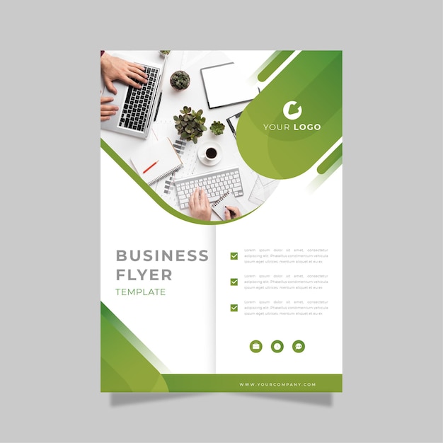 Free vector business flyer print template in green and white shades