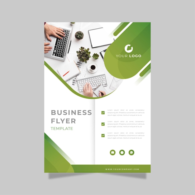 Business flyer print template in green and white shades