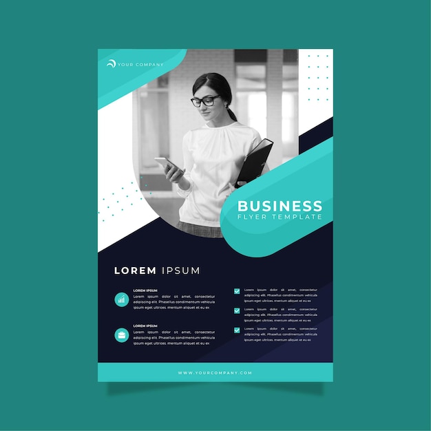 Free vector business flyer print template woman holding a clipboard