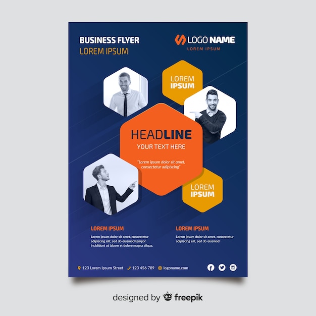 Business flyer template with mosaic pictures