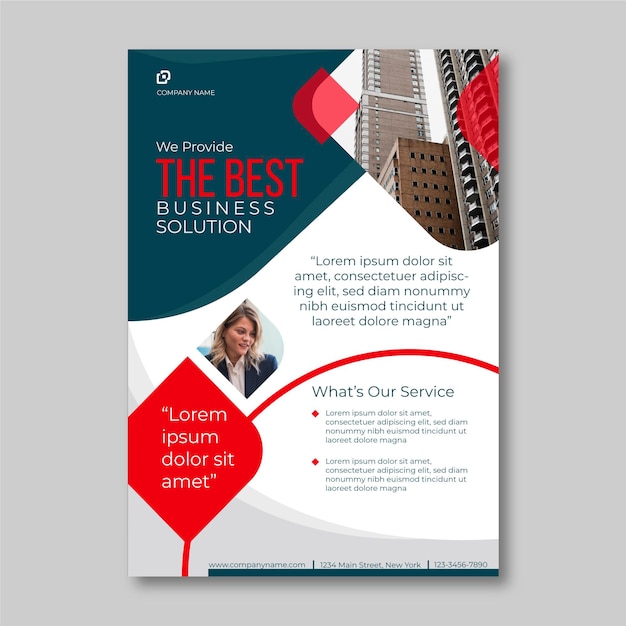 Business flyer template with photo of city