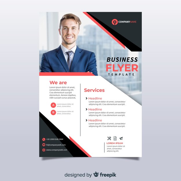 Free vector business flyer template with photo