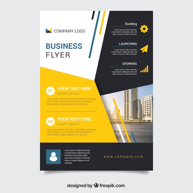 Business flyer template with red and yellow shapes