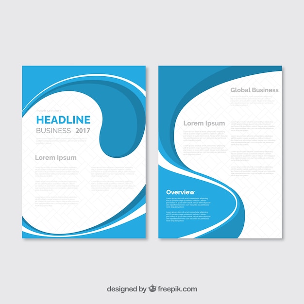 Business flyer with blue and white wavy shapes