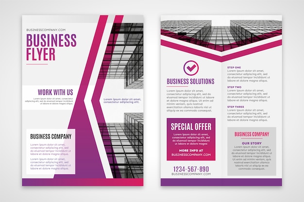 Business flyer with building in gradient violet