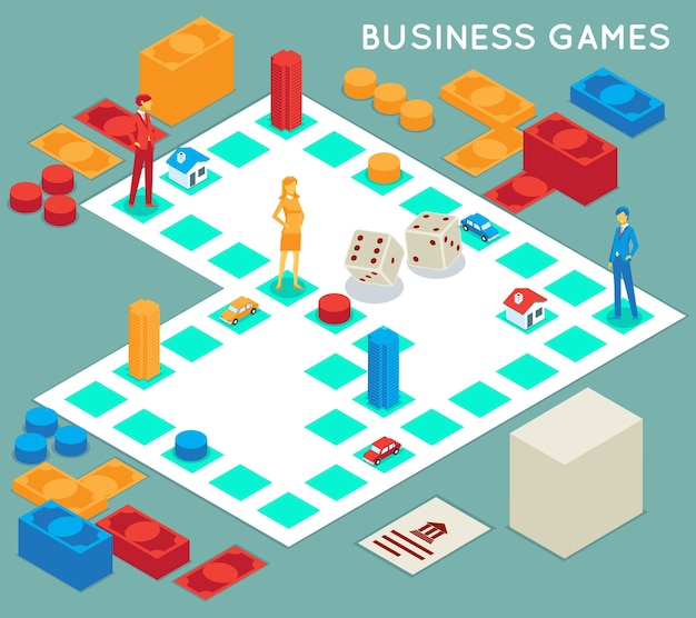 Free vector business game. success competition, board game and businessman, concept strategy idea teamwork play,