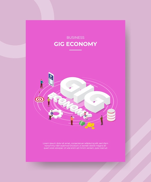 Business gig economy people standiing around word gig economy smartphone data target