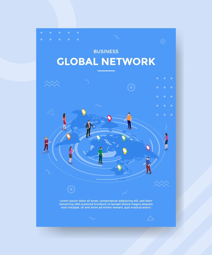 Business global network people standing n map world for template of banner and flyer