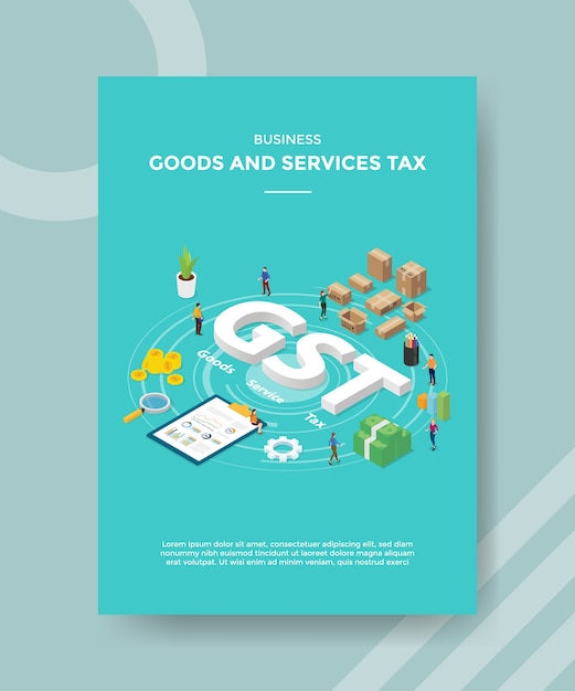 Free vector business goods and services tax people around gst text chard board box packed money for template of banner and flyer