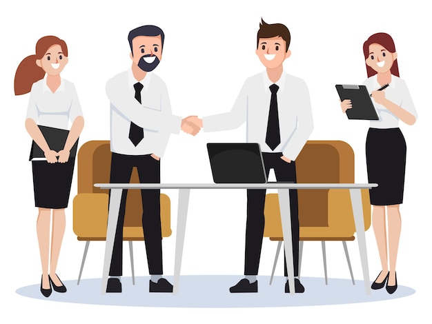 Free vector business group people teamwork on deals and shaking hands concept background