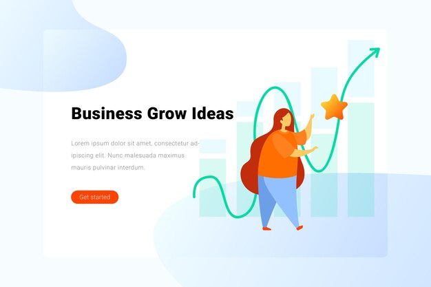 Концепция Business Grow Ideas Женщина ловит звезду на фоне диаграммы Плоский рисунок