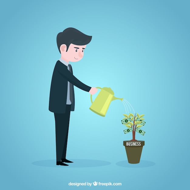 Business growth concept with businessman planting