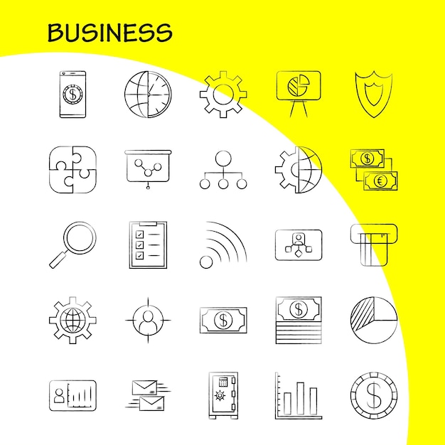 Business hand drawn icons set for infographics mobile uxui kit and print design include internet globe global communication mouse computer device pointer eps 10 vector