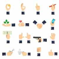 Free vector business hand icons flat