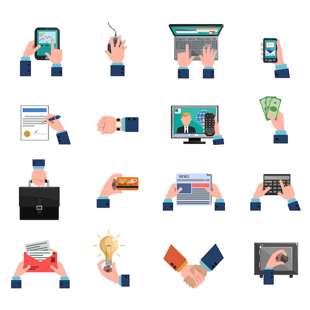 Free vector business hands icons flat set