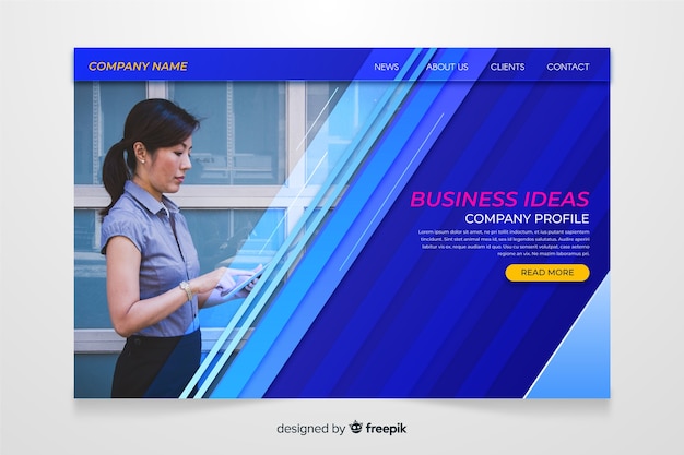 無料ベクター 写真付きのビジネスアイデアのランディングページ