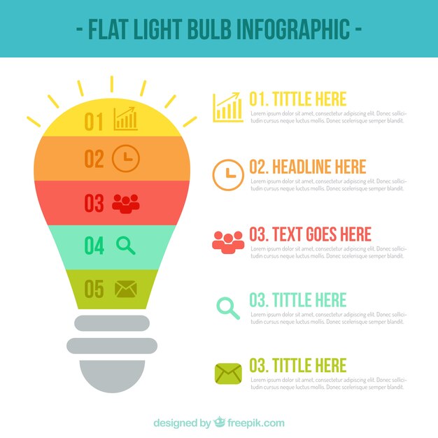 평면 디자인에 전구를 가진 비즈니스 infografhic