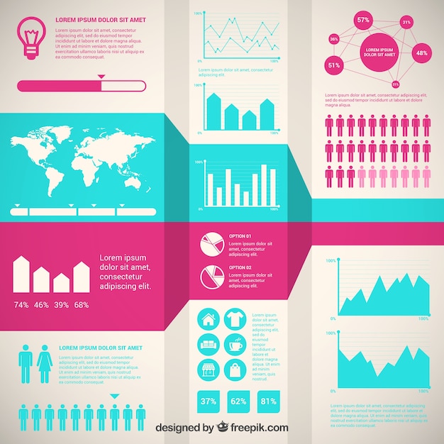 Business infographic in blue and pink tones