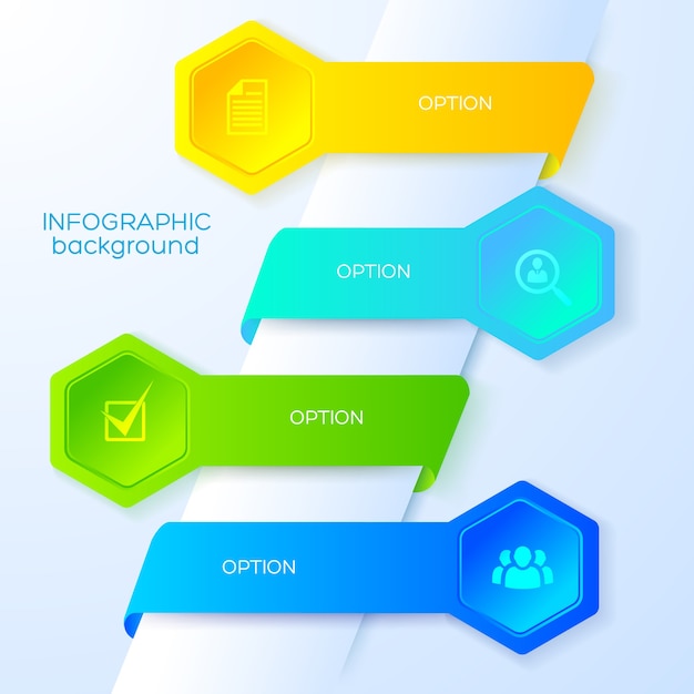 Бизнес-концепция инфографики с иконами четыре красочные ленты и шестиугольники