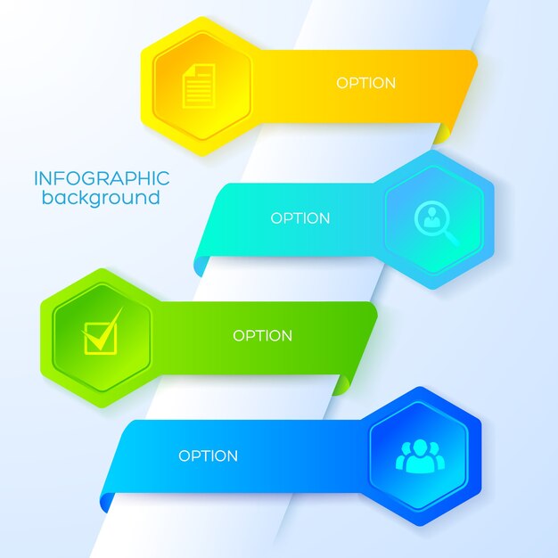 Business infographic concept with icons four colorful ribbons and hexagons