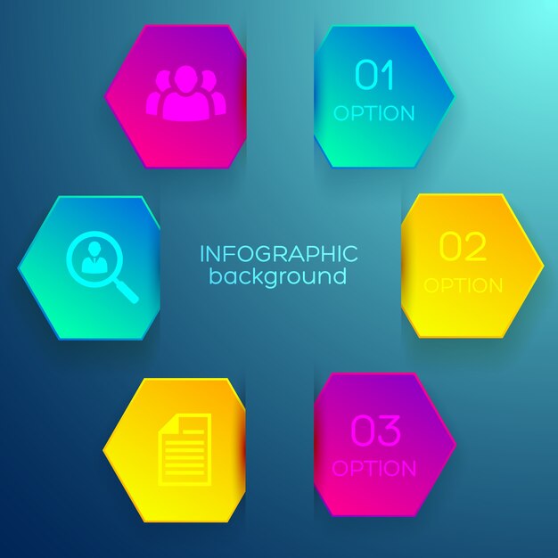 Бизнес-концепция инфографики с тремя вариантами красочных шестиугольников и значков