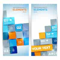 Free vector business infographic elements vertical banners with colorful bright squares text three steps options icons