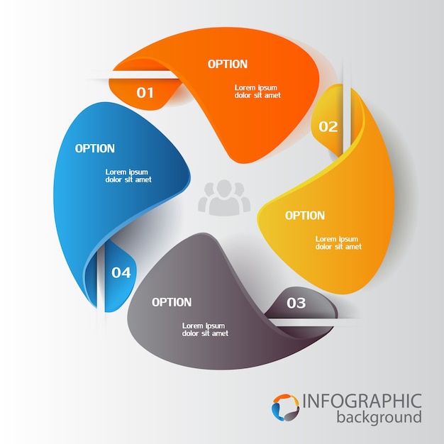 다채로운 원형 차트 4 옵션 및 사람 아이콘 비즈니스 infographic 요소