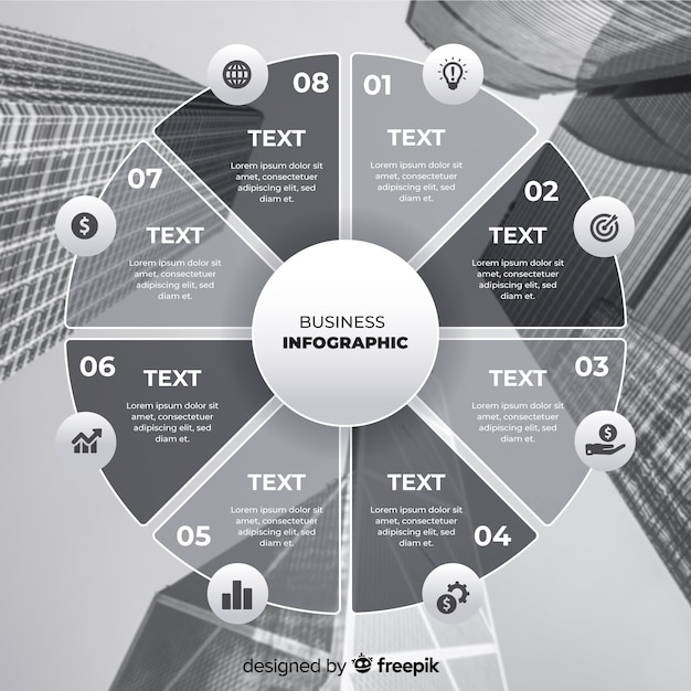 Бесплатное векторное изображение Бизнес инфографики плоский дизайн с фото