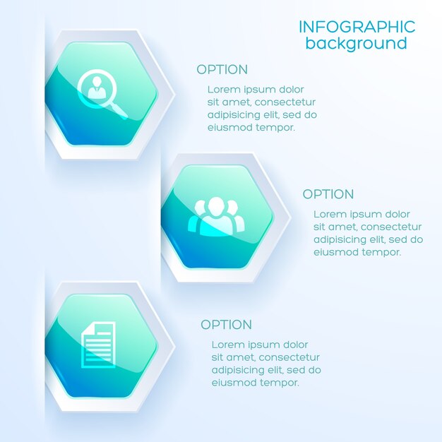 Layout opzione infografica aziendale in stile carta con pennarelli esagonali e testo esplicativo piatto